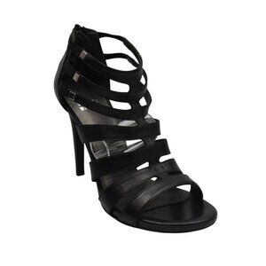 Stuart Weitzman Strappy Black Leather High Heel Sandals Zipper Back Stileto 6.5